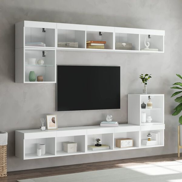 vidaXL TV Wall Unit White Engineered wood and glass Large TV Wall Unit