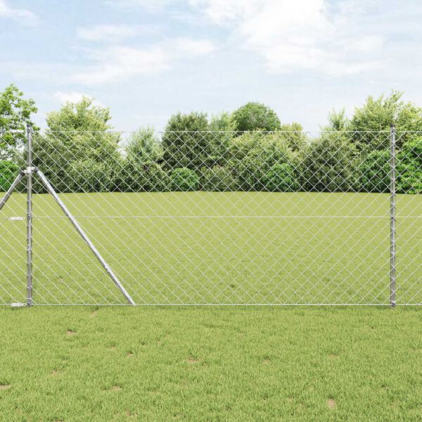 vidaXL Chain Link Fence with Posts Silver 1.2 x 25 m Steel