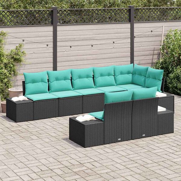 vidaXL Garden Sofa Set with Cushion 8 pcs Black Poly Rattan