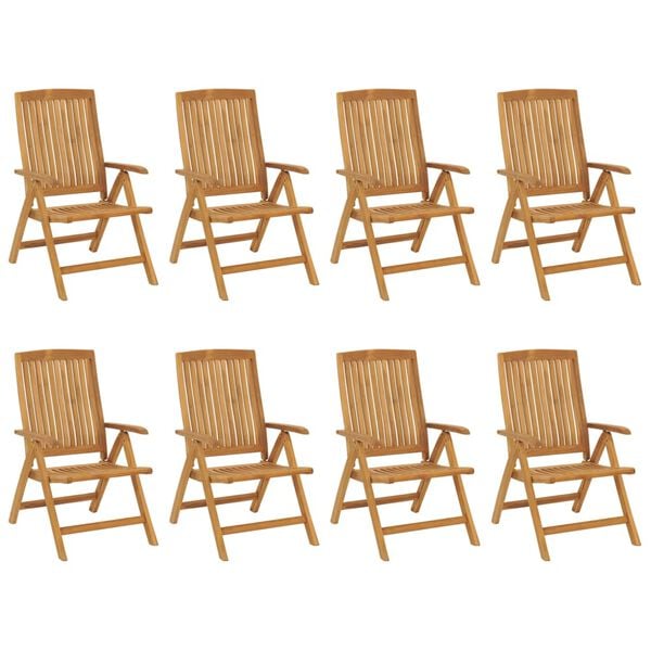 vidaXL Reclining Garden Chair Set of 8 Red and Natural Teak