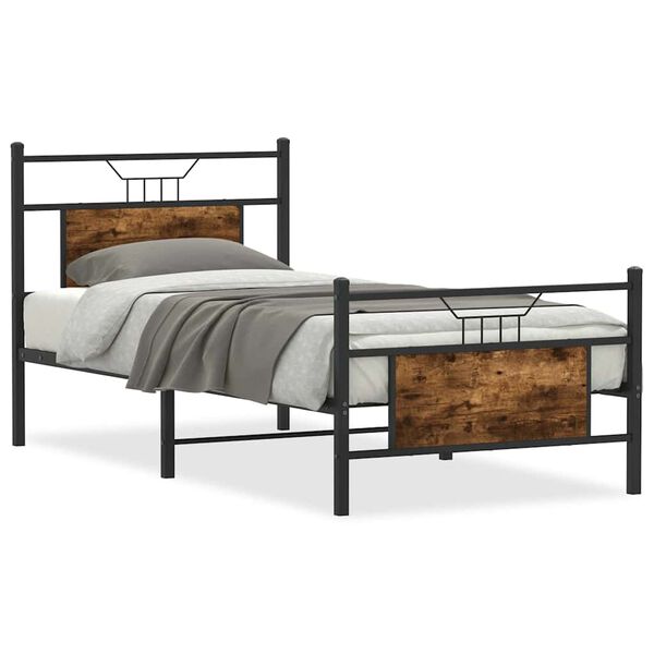 vidaXL Bed Frame Smoked Oak Engineered Wood and Steel 35.4 x 78.7 in