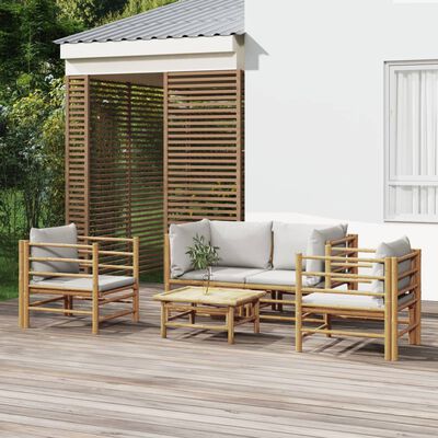 vidaXL 5 Piece Patio Lounge Set with Light Gray Cushions Bamboo