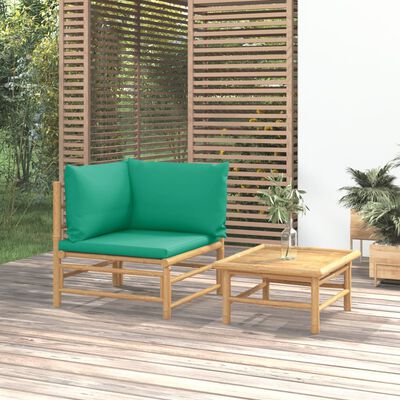 vidaXL 2 Piece Patio Lounge Set with Green Cushions Bamboo