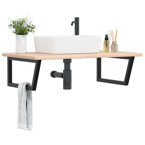 vidaXL Basin Shelf Wall Mounted Steel and Solid Wood Oak