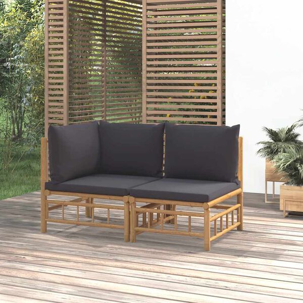 vidaXL Garden Lounge Set Bamboo with Dark Grey Cushions
