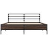 vidaXL Bed Frame Brown Oak Engineered Wood, Metal 63x79 in Bed Frame