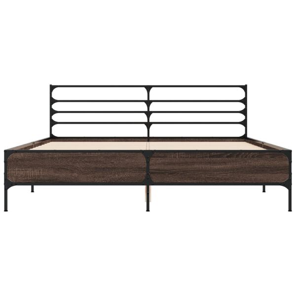 vidaXL Bed Frame Brown Oak Engineered Wood, Metal 63x79 in Bed Frame