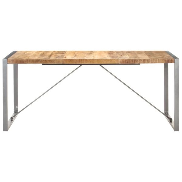 vidaXL Dining Table Brown and Grey Solid Rough Mango Wood, Steel