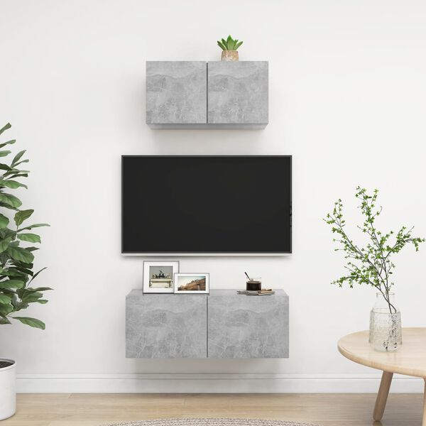 vidaXL TV Cabinet Set Set of 2 Concrete grey Engineered wood Standard