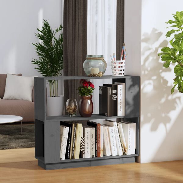 vidaXL Book Cabinet Grey Solid pine wood Medium Book Cabinet