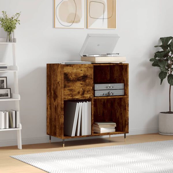 vidaXL Record Cabinet Smoked Oak Engineered Wood, Iron