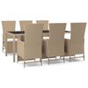 vidaXL 7 Piece Patio Dining Set with Cushions Beige Poly Rattan