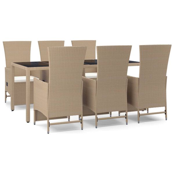 vidaXL 7 Piece Patio Dining Set with Cushions Beige Poly Rattan