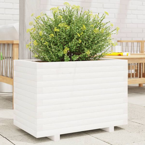 vidaXL Garden Planter White Solid Pine Wood Medium Garden Planter