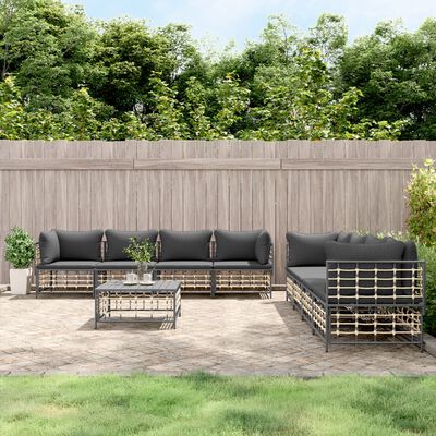 vidaXL 9 Piece Patio Lounge Set with Cushions Anthracite Poly Rattan