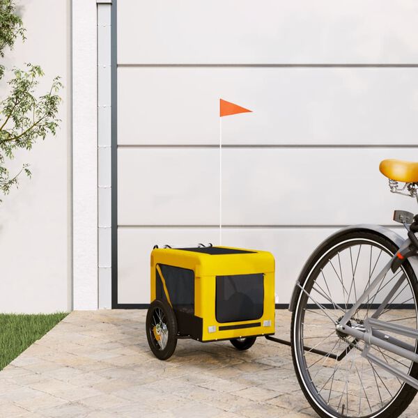 vidaXL Pet Bike Trailer Yellow and Black Oxford Fabric, Iron, PVC