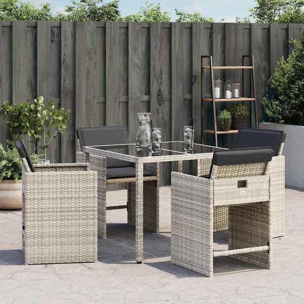 vidaXL Garden Chair Set of 4 Light Grey PE rattan, powder-coated steel