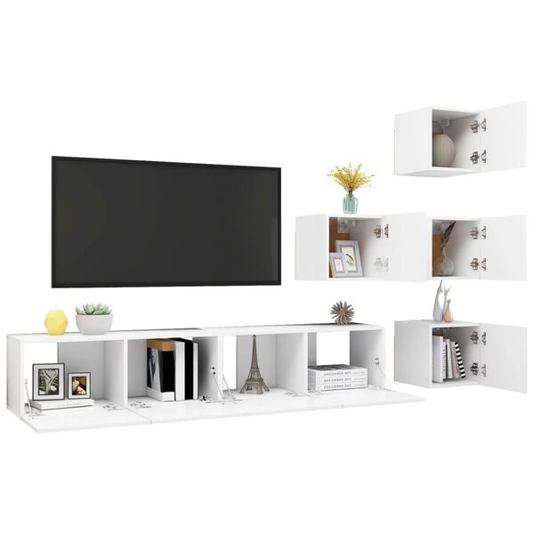 vidaXL 6 Piece TV Stand Set White Engineered Wood