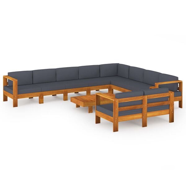 vidaXL Wooden Lounge Set Dark Grey Solid Acacia Wood Medium Durable