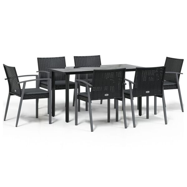 vidaXL 7 Piece Patio Dining Set with Cushions Poly Rattan and Steel