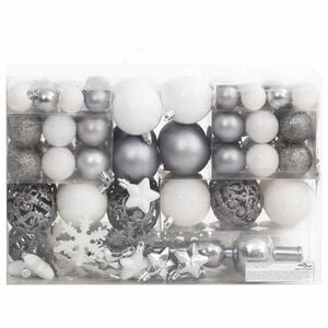 vidaXL Christmas Bauble Set Set of 111 White and Grey Polystyrene (PS)