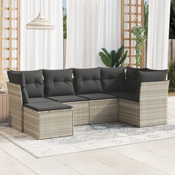 vidaXL Garden Sofa Set Light Gray PE rattan Large Adjustable Feet