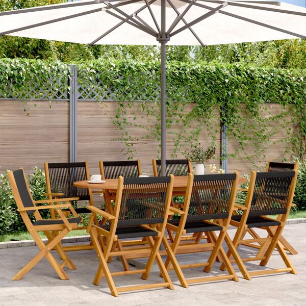 vidaXL Garden Chair Set of 8 Black Solid acacia wood with an oil finish