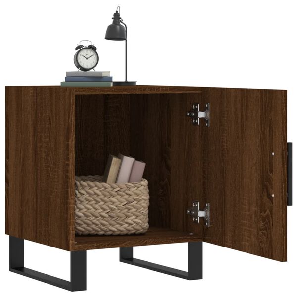 vidaXL Bedside Cabinet Brown Oak Engineered Wood, Iron Standard