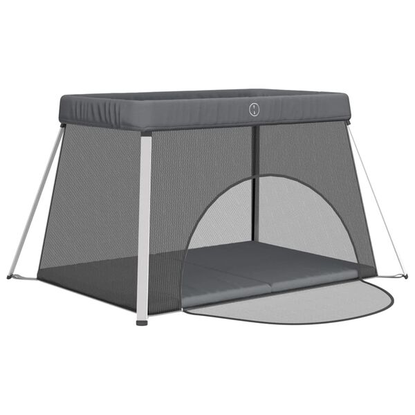 vidaXL Baby Playpen with Mattress Dark Gray Linen Fabric