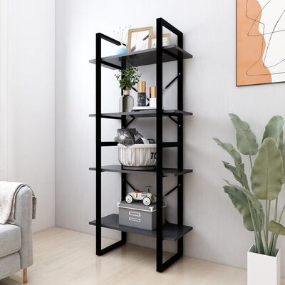 vidaXL 4-Tier Book Cabinet Gray 23.6"x11.8"x55.1" Engineered Wood