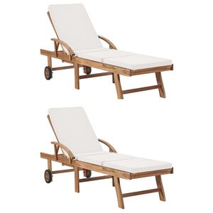 vidaXL Sunlounger Set of 2 Cream Solid Teak Wood Extra Long