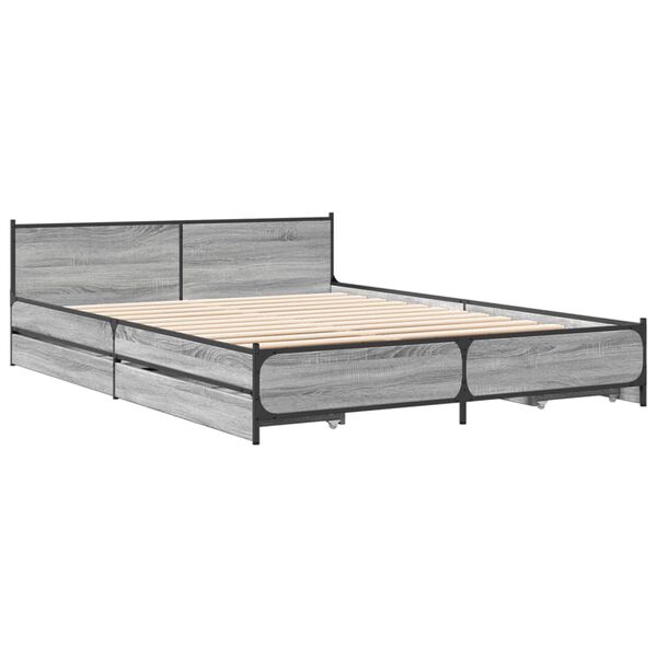 vidaXL Bed Frame Grey Sonoma Engineered wood, steel 120 x 79 in