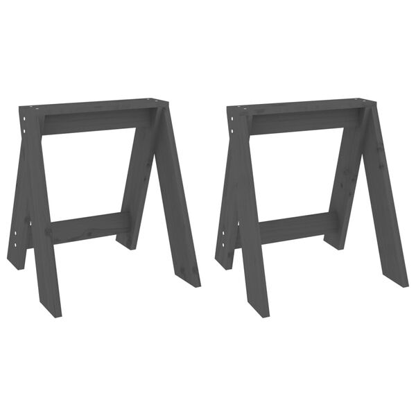 vidaXL Stool Set of 2 Gray Solid pine wood Compact Durable Stool