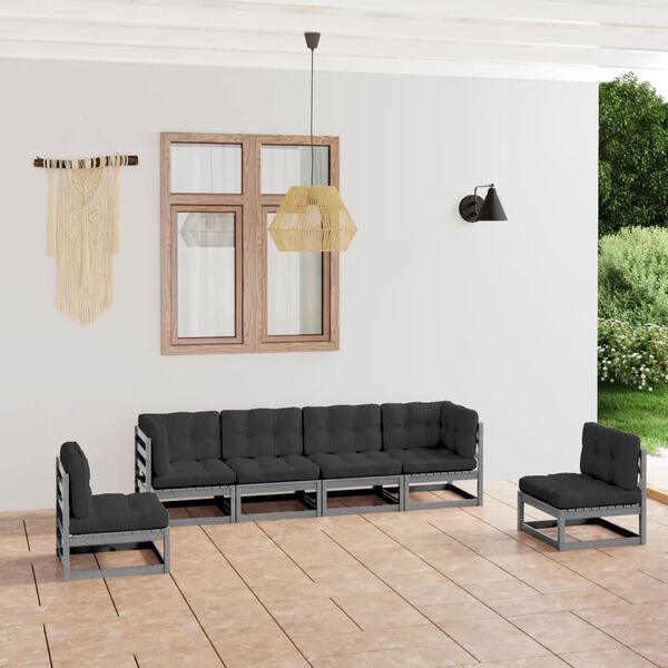 vidaXL Garden Lounge Set Grey Solid Pine Wood Standard Modular
