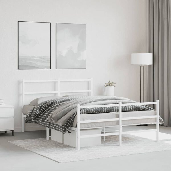 vidaXL Bed Frame White Powder-Coated Steel 55x78.7 in Bed Frame