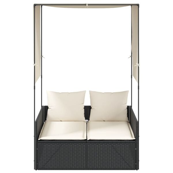 vidaXL Double Sun Lounger Black and Cream White