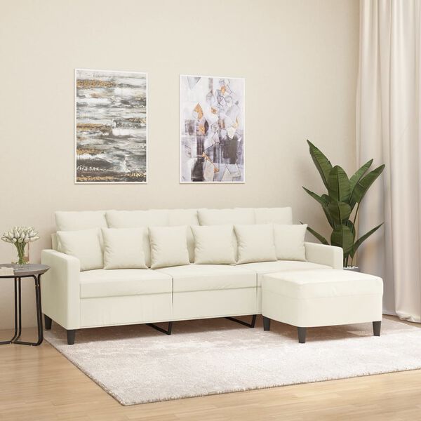 vidaXL 3-Seater Sofa with Footstool Cream 70.9" Velvet