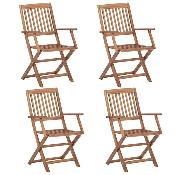vidaXL Garden Chair Set of 4 Natural wood, Anthracite cushion