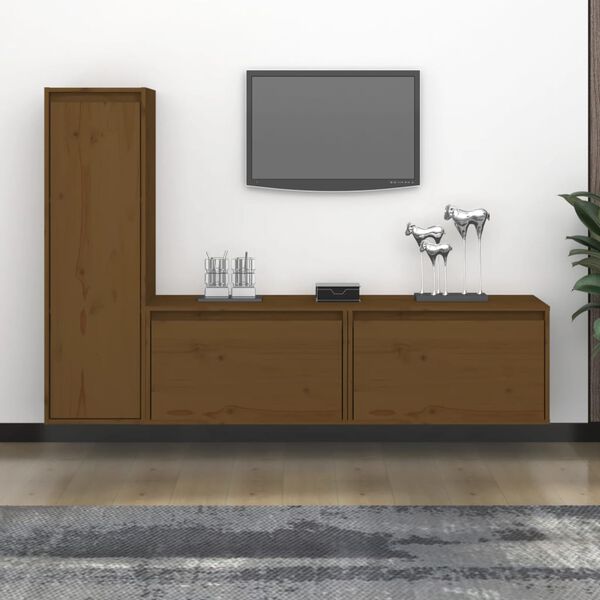 vidaXL TV Stands 3 pcs Honey Brown Solid Wood Pine