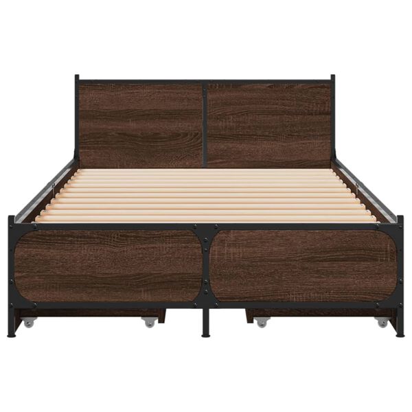 vidaXL Bed Frame Brown Oak Engineered Wood Twin Bed Frame Rectangular