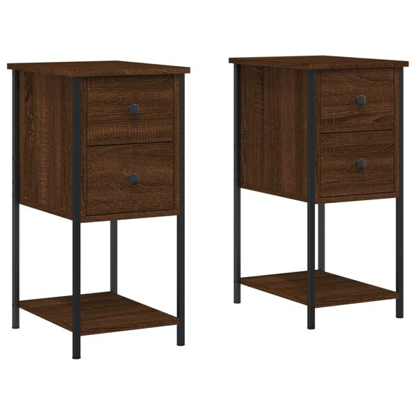 vidaXL Bedside Cabinet Set of 2 Brown Oak Engineered wood, Iron