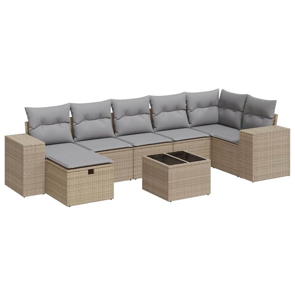 vidaXL Garden Sofa Set Beige, Light Grey PE Rattan, Powder-coated Steel