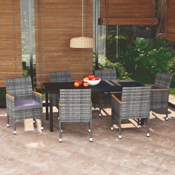 vidaXL Dining Set Grey PE rattan 7 Piece Lightweight Dining Set