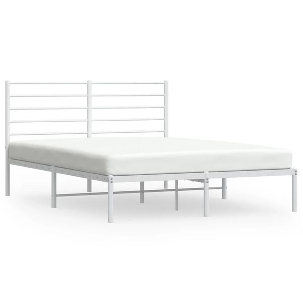 vidaXL Bed Frame White Powder-Coated Steel Full Bed Frame Rectangular