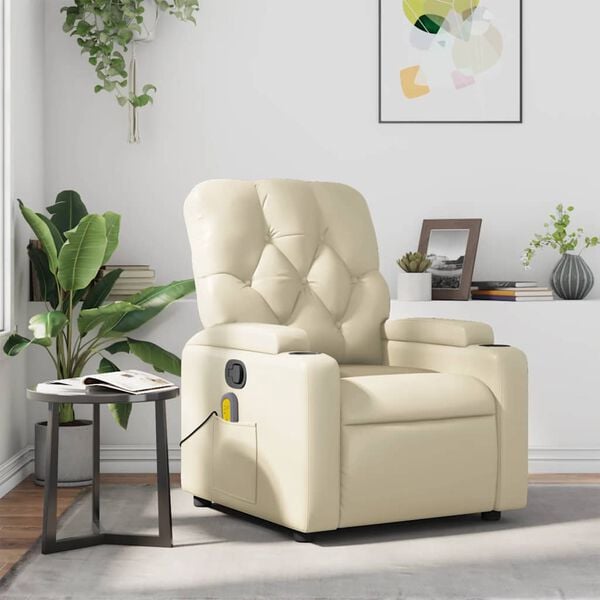 vidaXL Massage Recliner Chair Cream Faux Leather