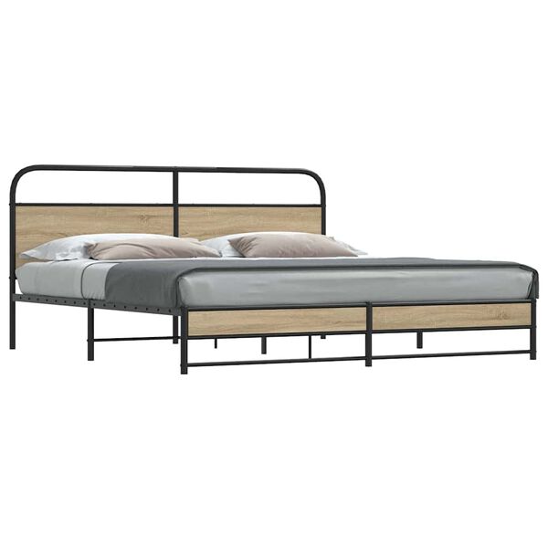 vidaXL Bed Frame Smoked Oak Steel, Engineered Wood Super King Durable