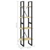 vidaXL Book Cabinet Natural Wood, Black Solid Pine Wood, Metal 4-Tier