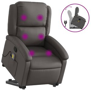 vidaXL Stand Up Massage Recliner Chair Gray Genuine leather, metal, plywood