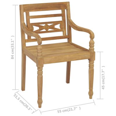 vidaXL Batavia Chairs 2 pcs with Cream White Cushions Solid Teak Wood