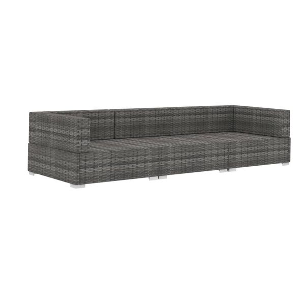 vidaXL 3 Piece Patio Sofa Set with Cushions Poly Rattan Gray
